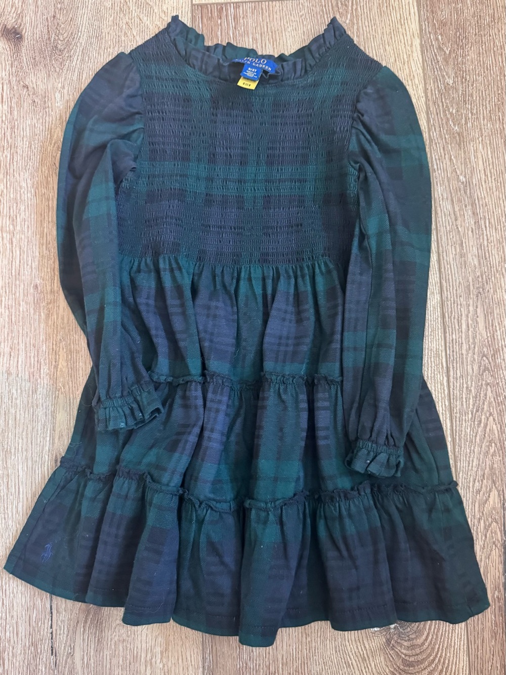 Polo by Ralph Lauren Girls' Green & Navy Plaid Tiered Long-Sleeve Dress